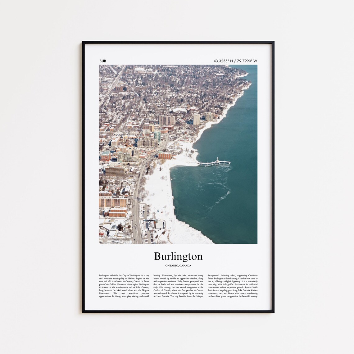 Burlington Ontario Canada Winter Aerial Snow Lakefront City Poster
