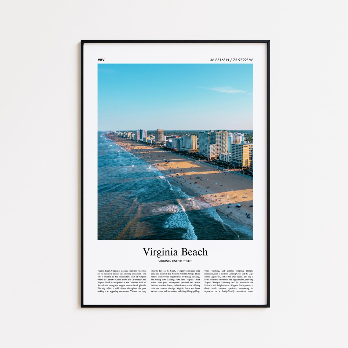 Virginia Beach Virginia Oceanfront Aerial Beach Skyline Travel Poster