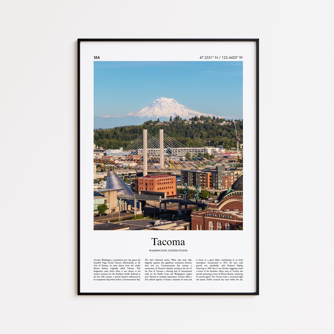 Tacoma Washington Mount Rainier Cityscape Real Photo Travel Poster