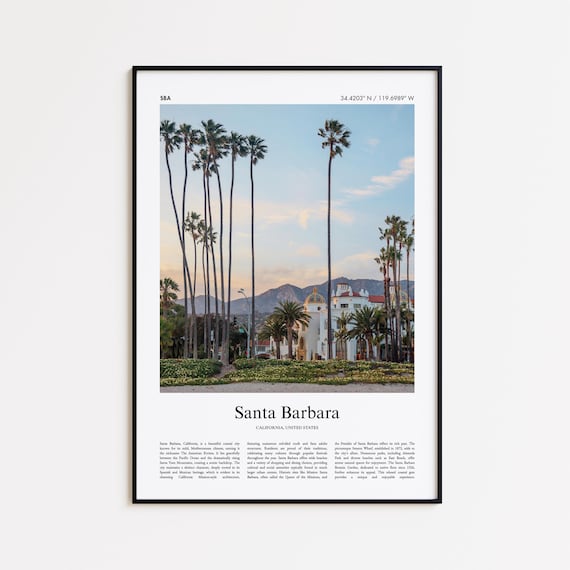 Santa Barbara California Palm Trees Mission Travel Photography Poster