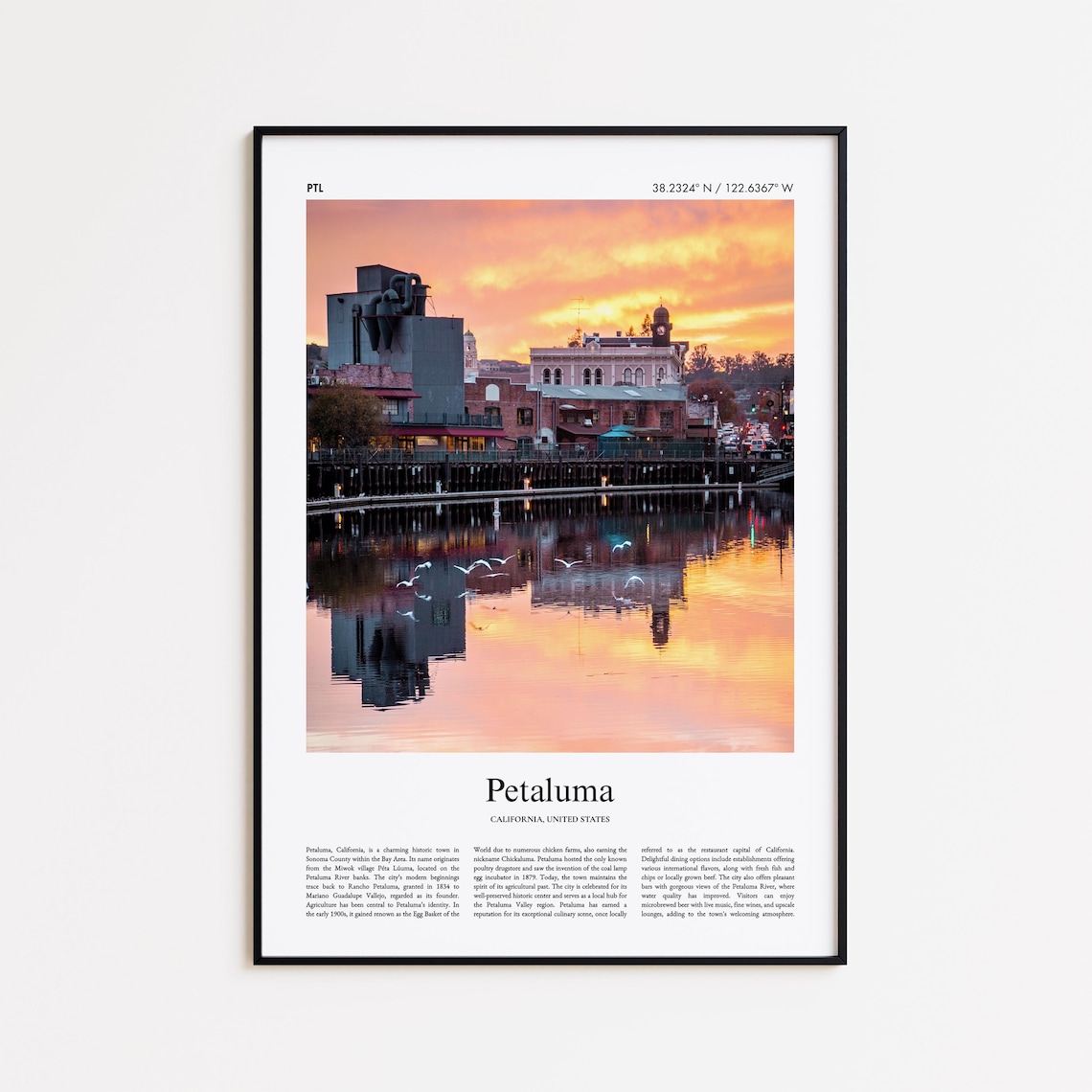 Petaluma Color Print Travel Poster, Minimal Style