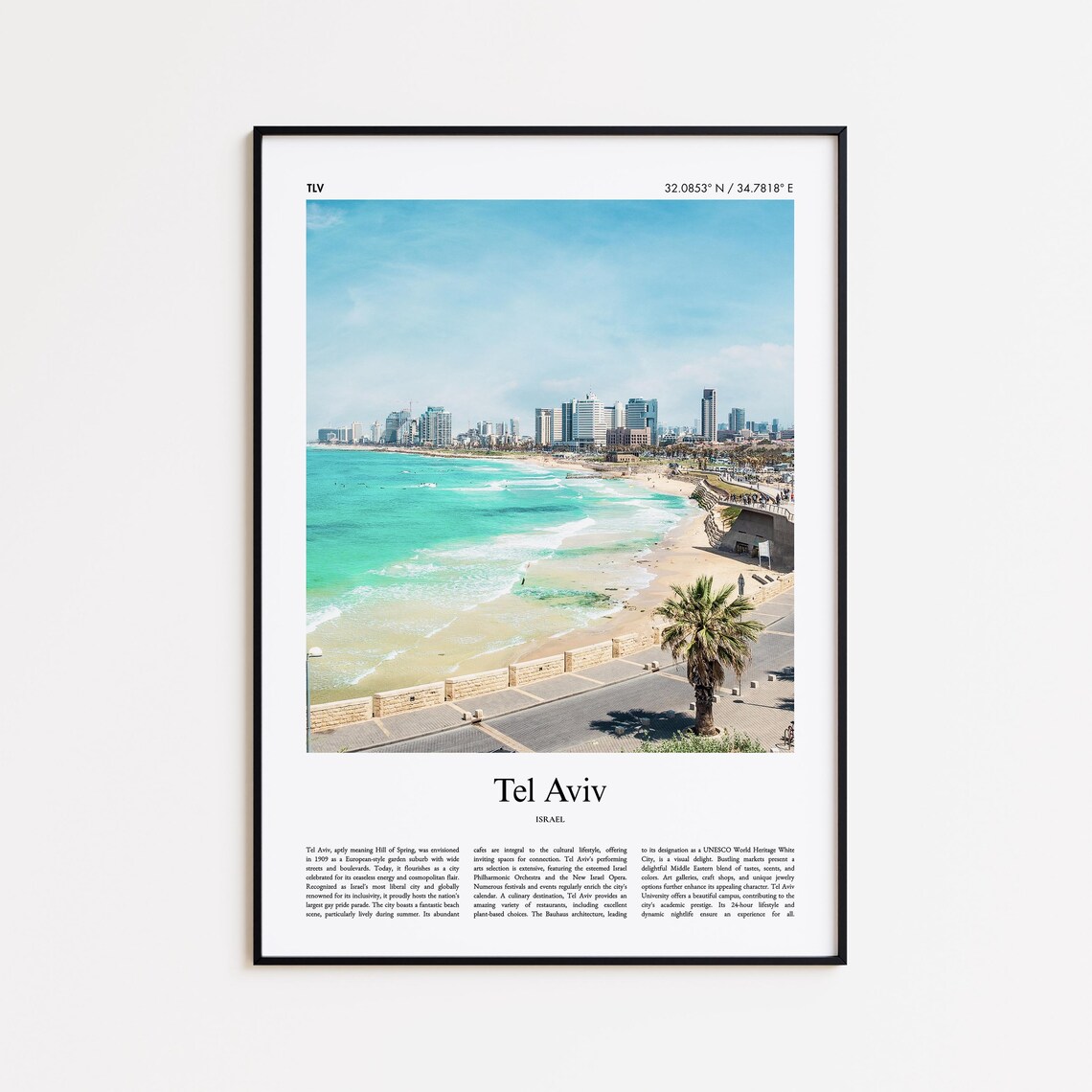 Tel Aviv Israel Beach Skyline Coast View Color Travel Photo Poster