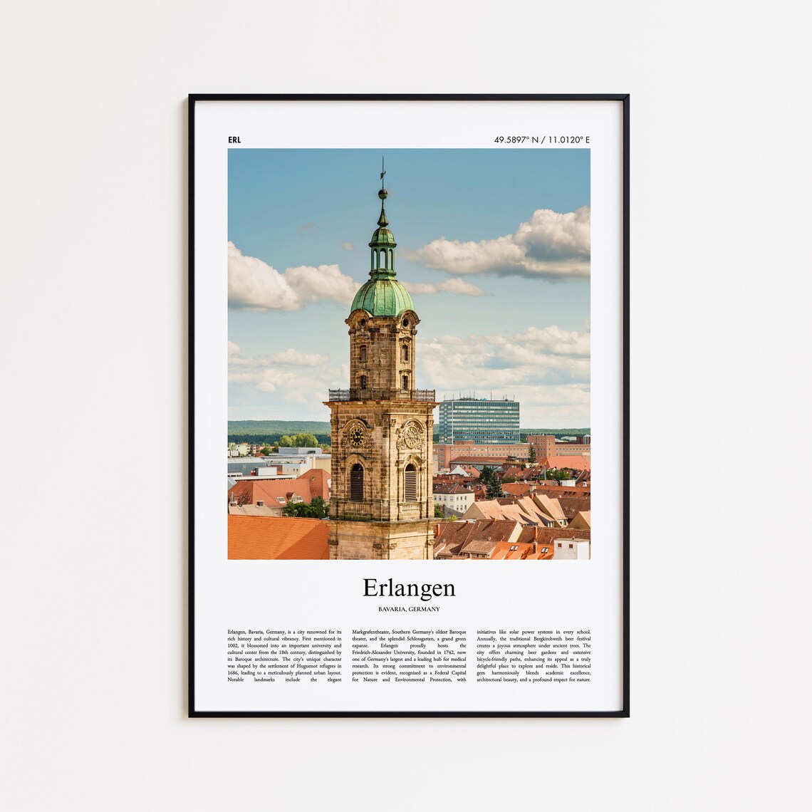 Erlangen Germany Bavaria Baroque Church Tower Old Town Photo Poster