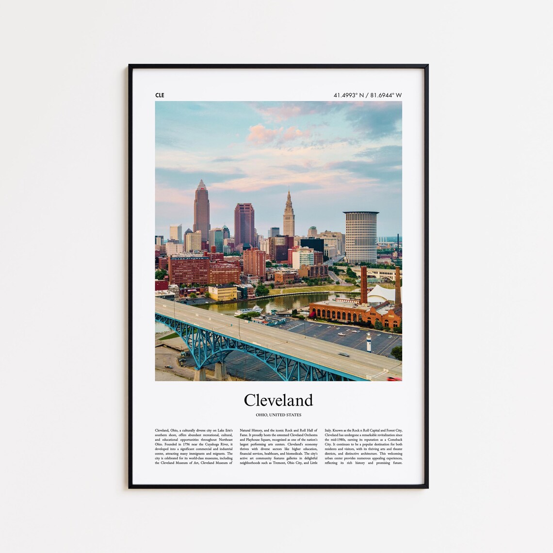 Cleveland Color Print Real Photo Poster Travel Gift Ohio United States Usa Minimal City