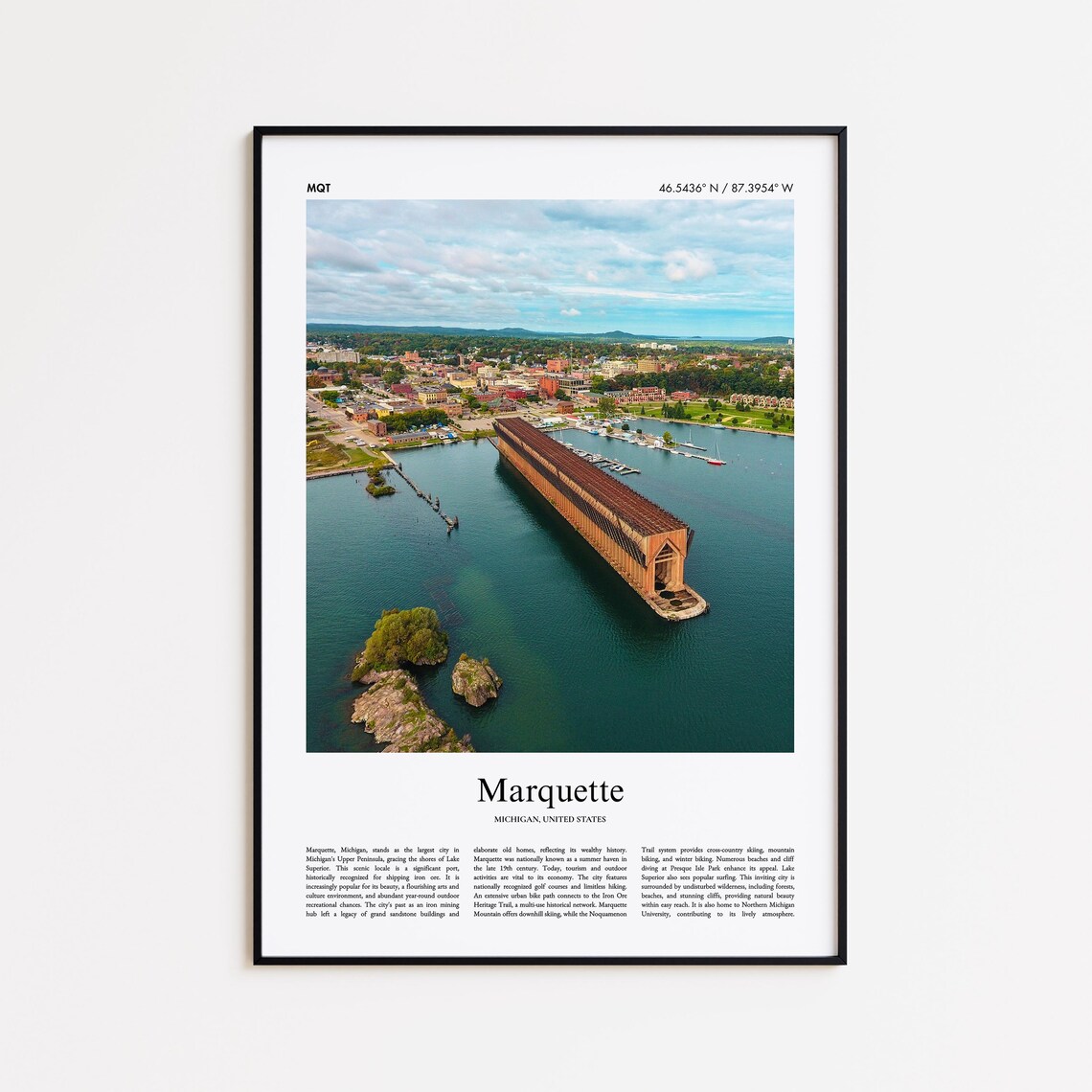 Marquette Michigan Ore Dock Harbor Aerial Travel Photography Poster