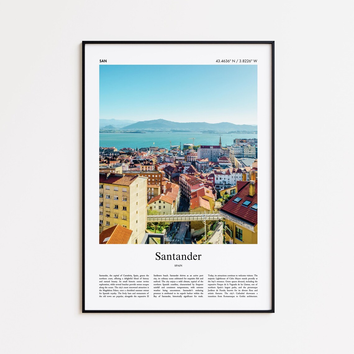 Santander Spain Beautiful Northern Bay Coastline Photo Travel Poster