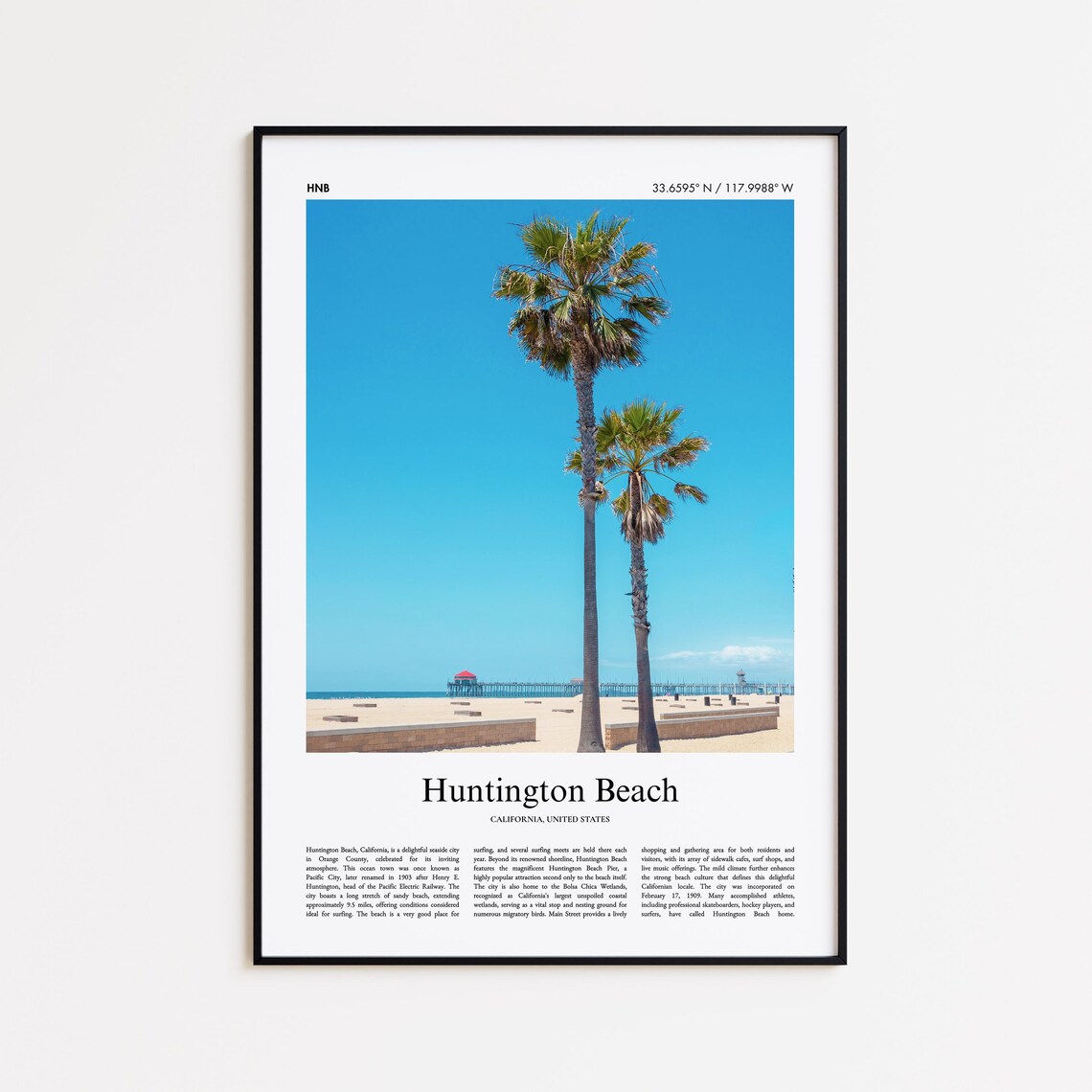 Huntington Beach California Palm Trees Pier Surf City Beach Poster