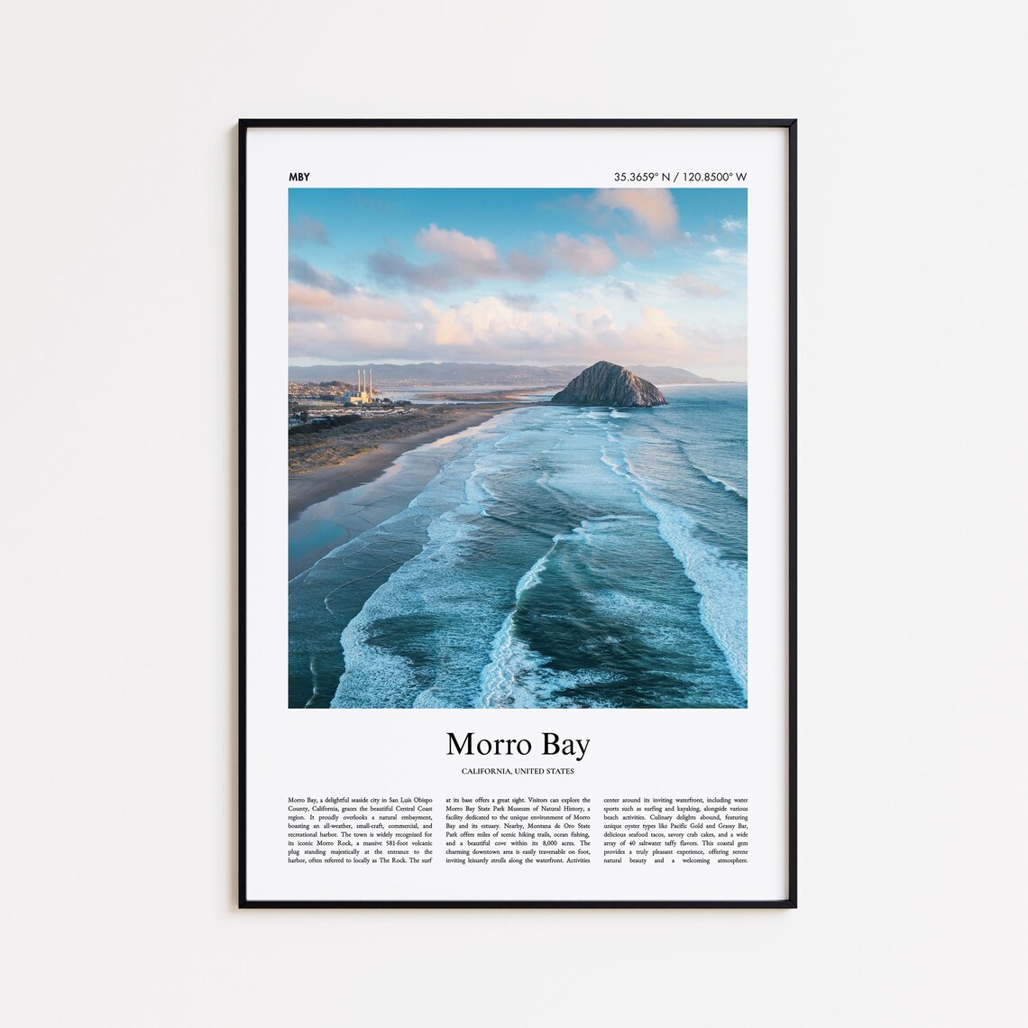 Morro Bay California Morro Rock Coastal Beach Surf Travel Photo Poster