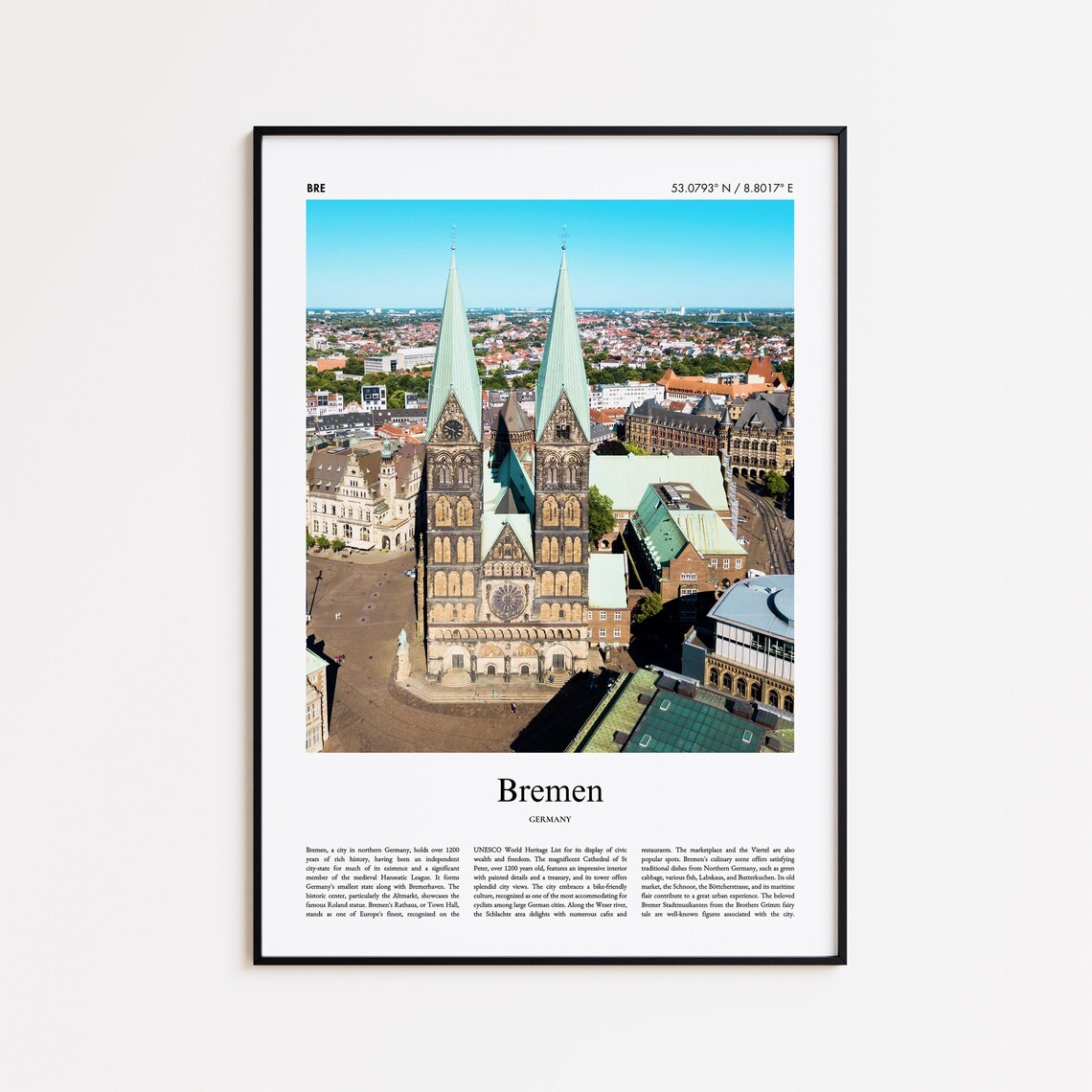 Bremen Cathedral Market Square Germany Aerial Old Town Travel Poster