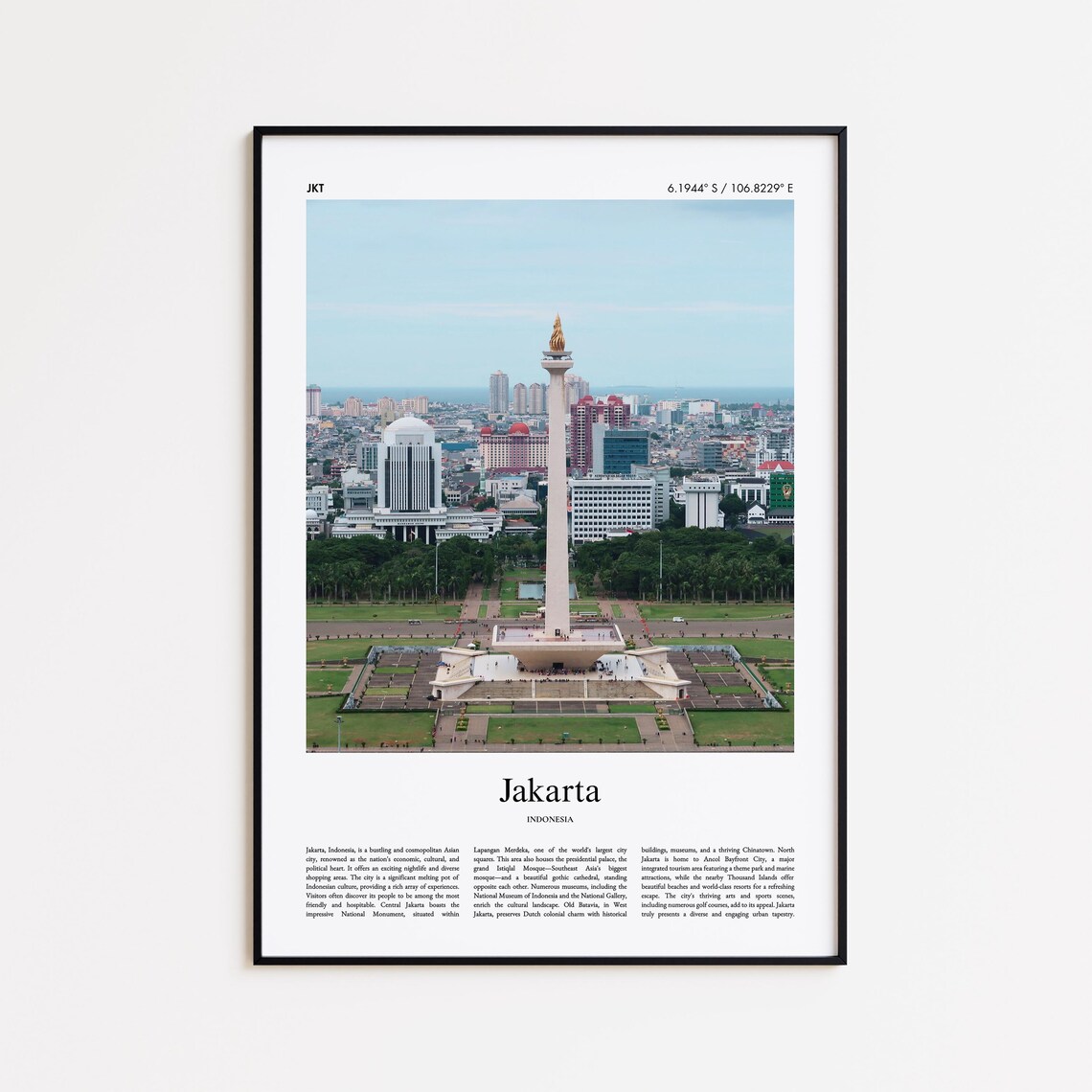 Jakarta Indonesia Monas National Monument City Photo Travel Poster