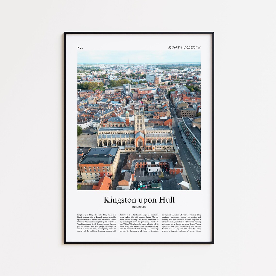 Kingston upon Hull England Minster Aerial Cityscape Travel Poster