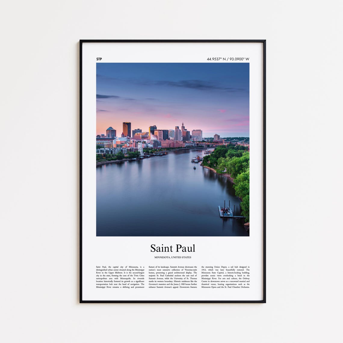 Saint Paul Minnesota Mississippi River Skyline Dusk Photo Poster