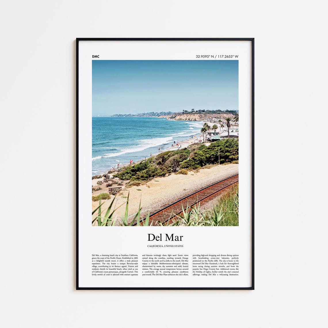Del Mar California Beach Cliffs Rail Track Minimalist Poster