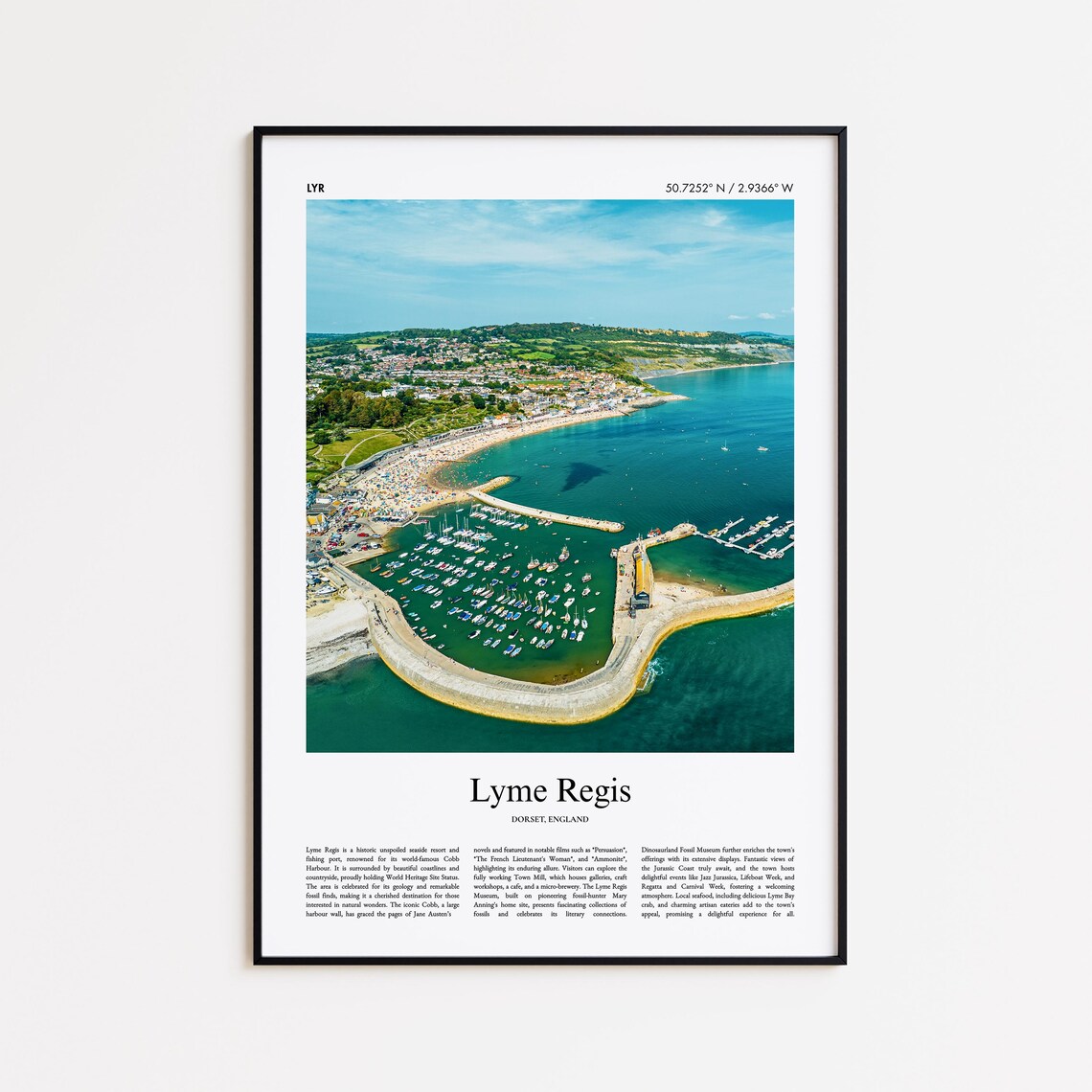 Lyme Regis England City Photography With Coordinates Travel Poster