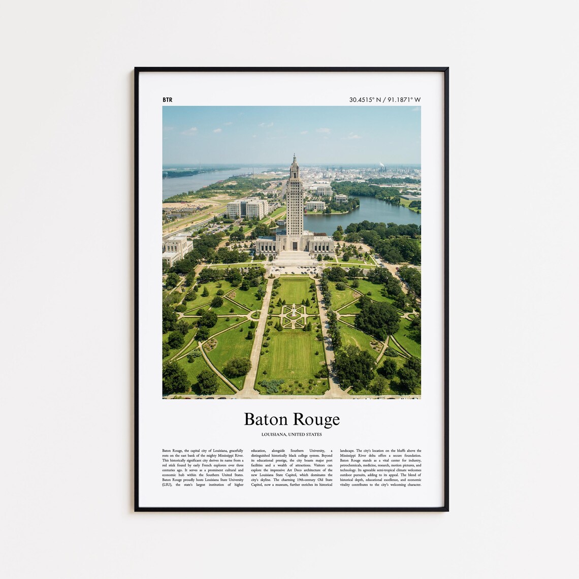 Baton Rouge Louisiana State Capitol Aerial Travel Photography Poster