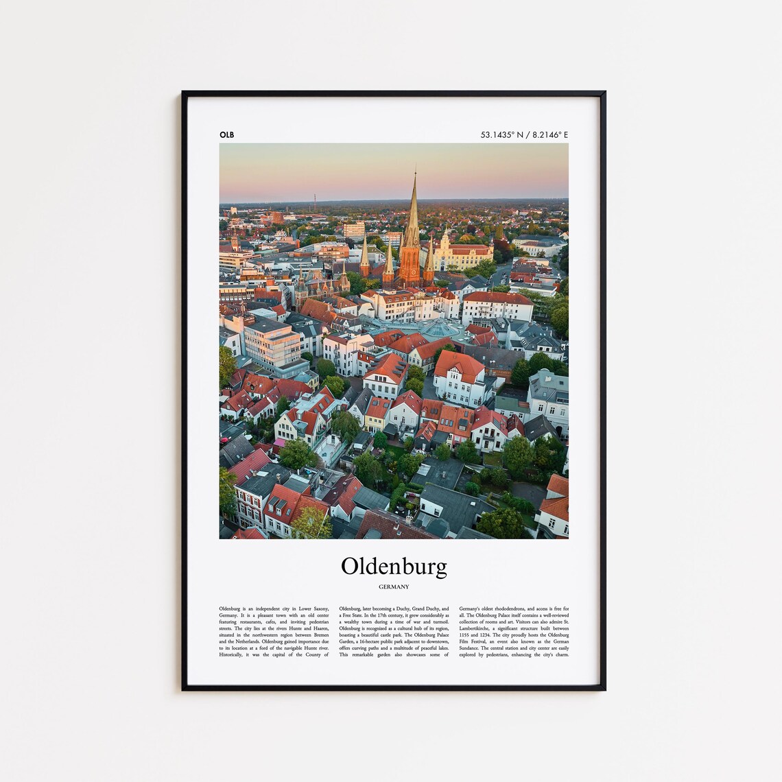 Oldenburg Germany Sunset Aerial Old Town Photography Travel Print