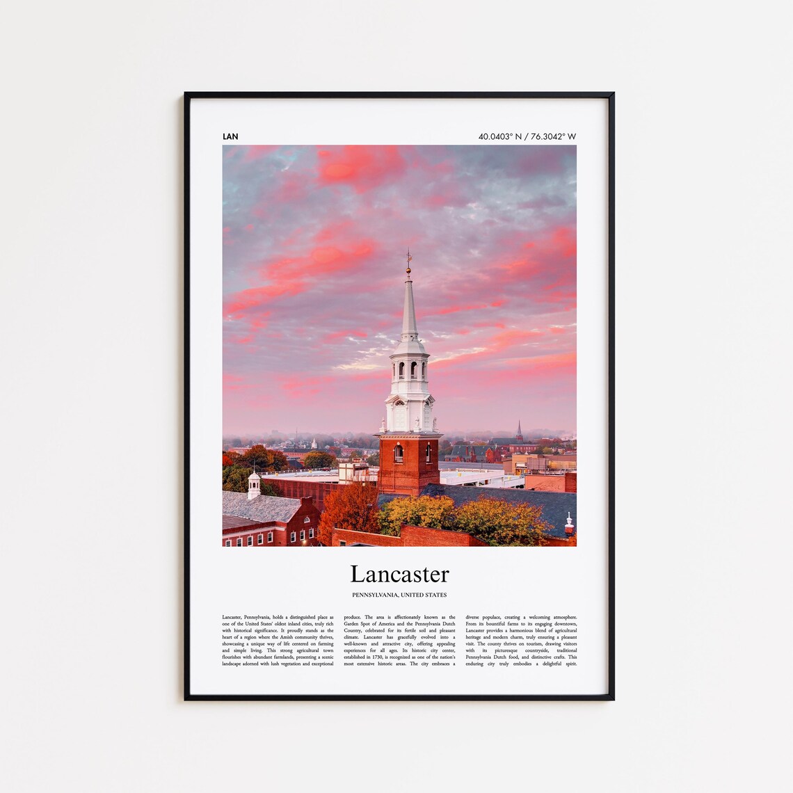 Lancaster Pennsylvania Church Steeple Real Photo Travel Poster