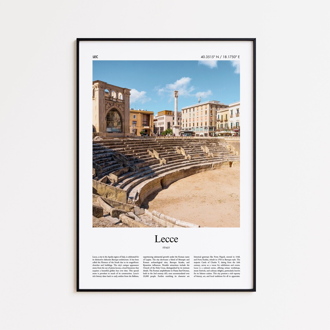 Lecce Italy Roman Amphitheater Baroque City Photography Travel Poster