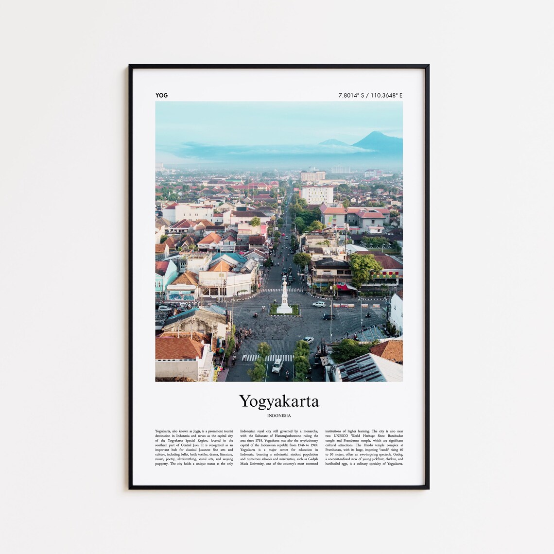 Yogyakarta Indonesia City Street Aerial Volcano View Travel Poster