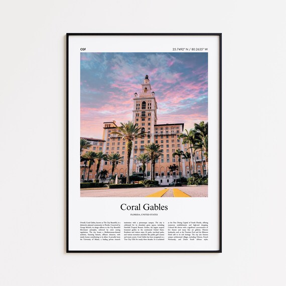 Coral Gables Color Print Real Photo Poster Travel Gift Florida United States Usa Wall Art
