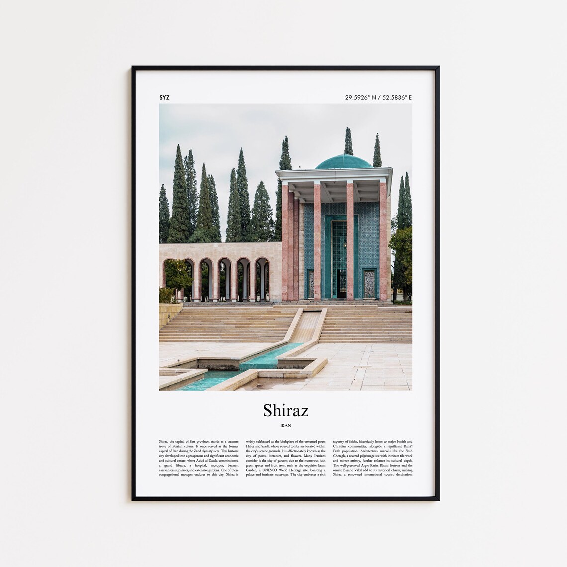 Shiraz Iran Turquoise Dome Monument Color Travel Photo Poster