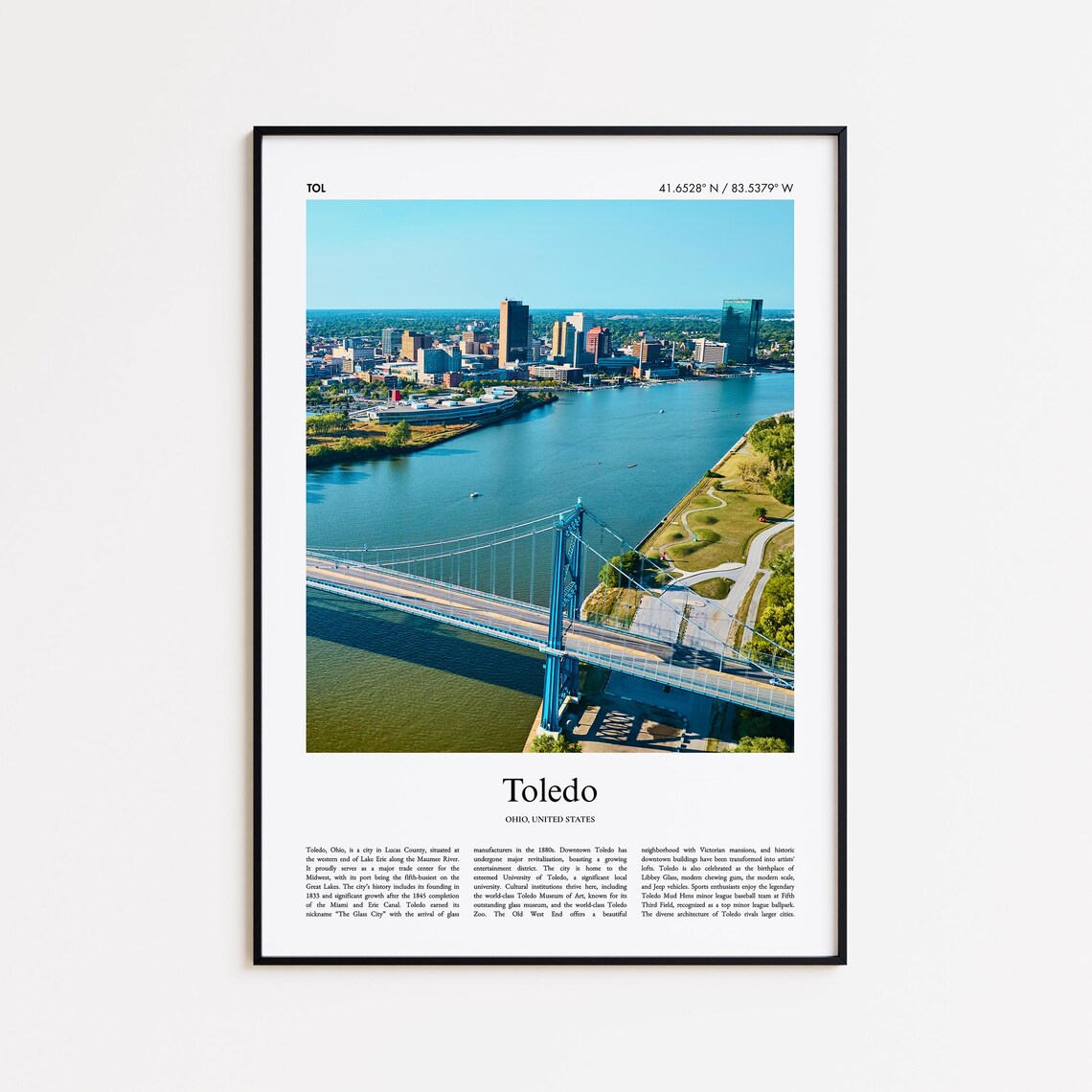 Toledo Ohio Maumee River Blue Bridge City Skyline Photo Poster