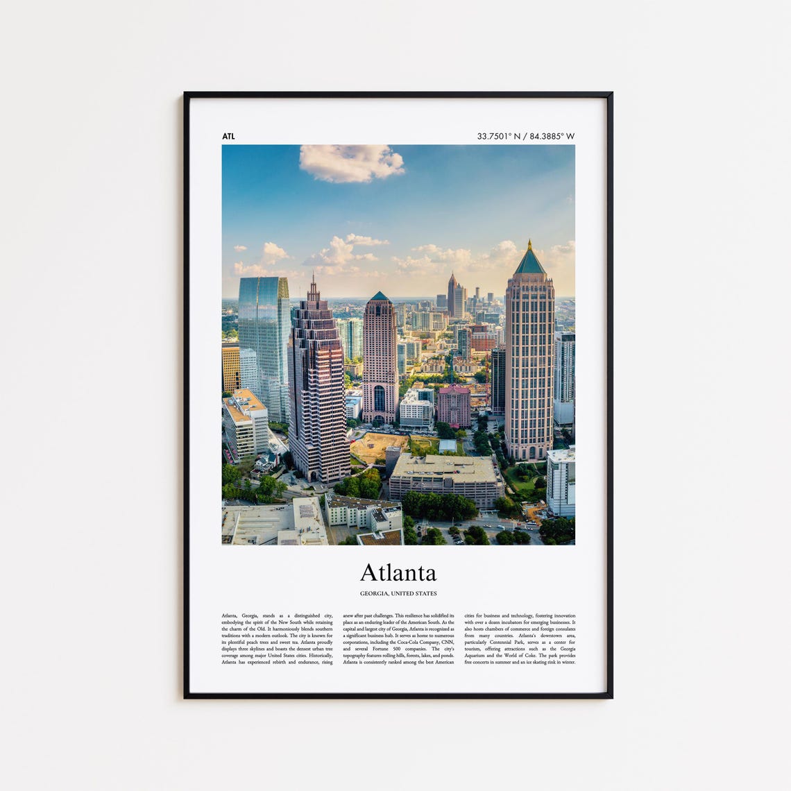 Atlanta Color Print Real Photo Poster Travel Gift Georgia United States Usa Minimal City