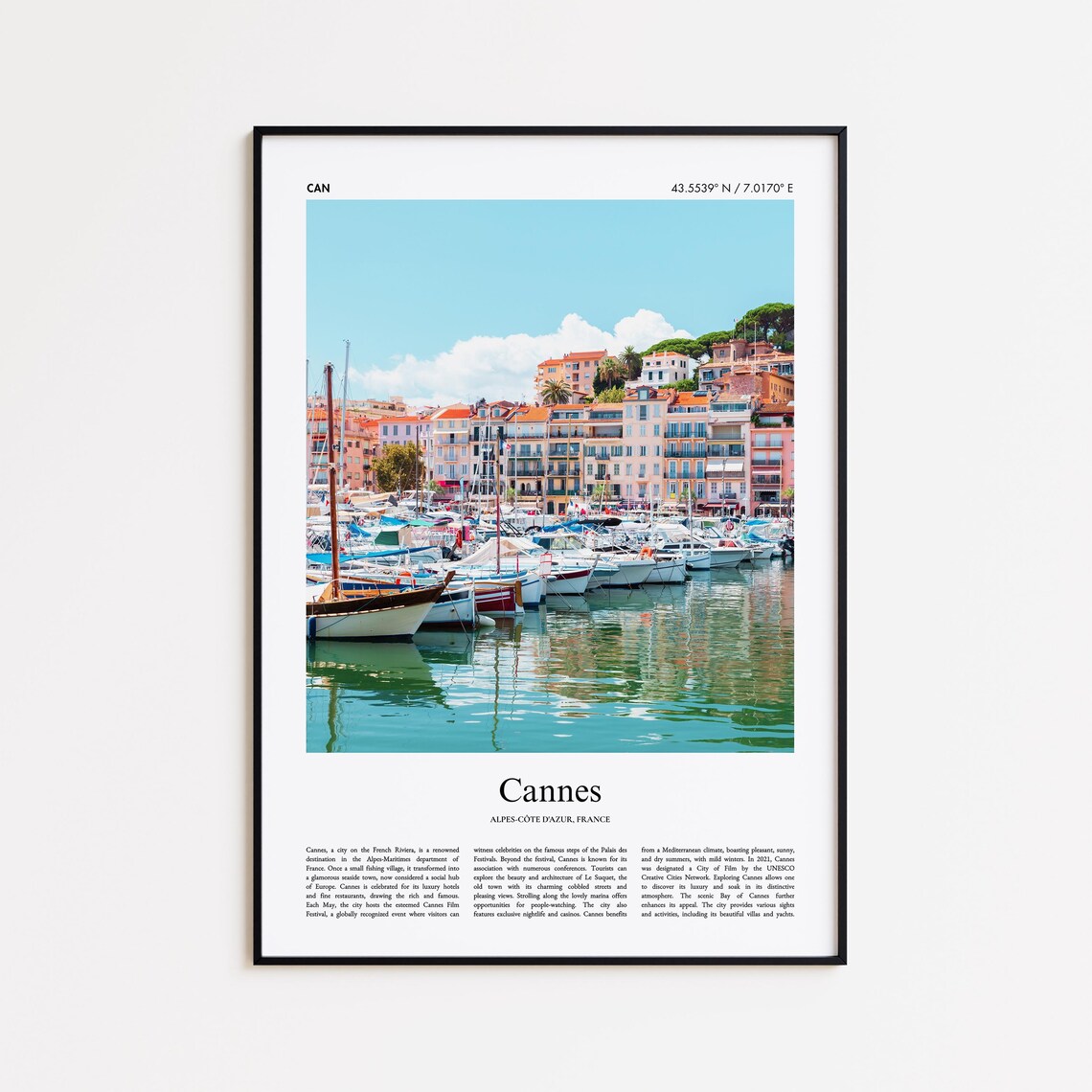 Cannes France Marina Yachts Waterfront City Photo Travel Poster