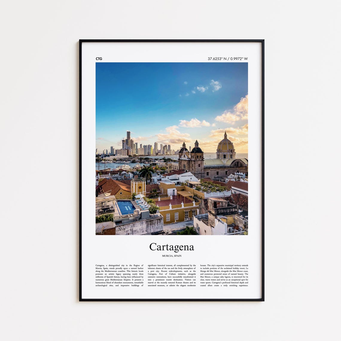 Cartagena Murcia Scenic Travel Photo Poster with Coordinates