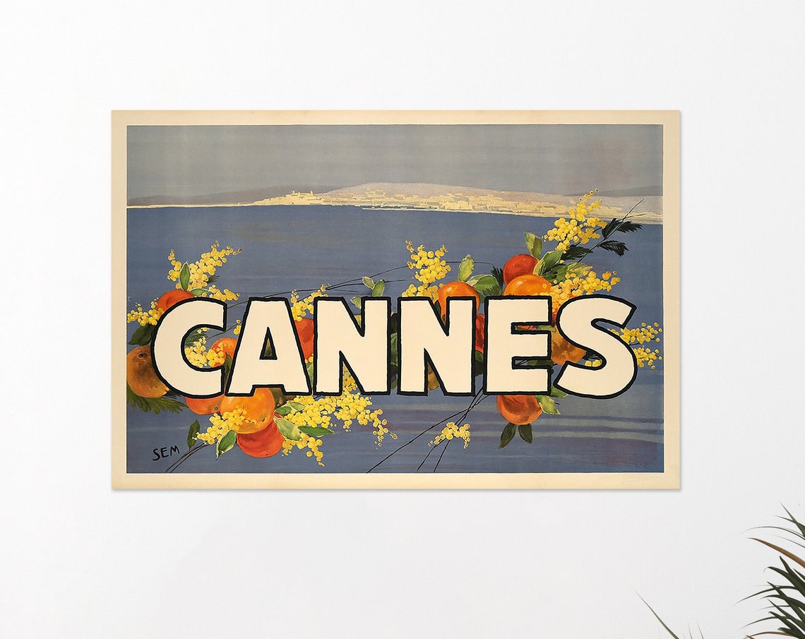 Cannes France Riviera Bay Mimosa Blossoms Oranges SEM Vintage Poster - Image 4
