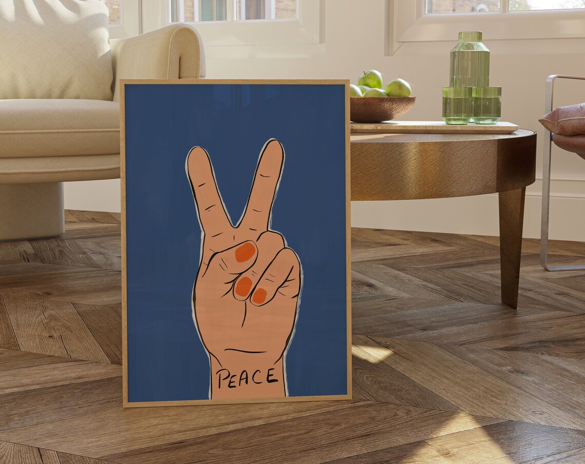 Peace Sign Hand Art Print, Preppy Dorm Decor - Image 5