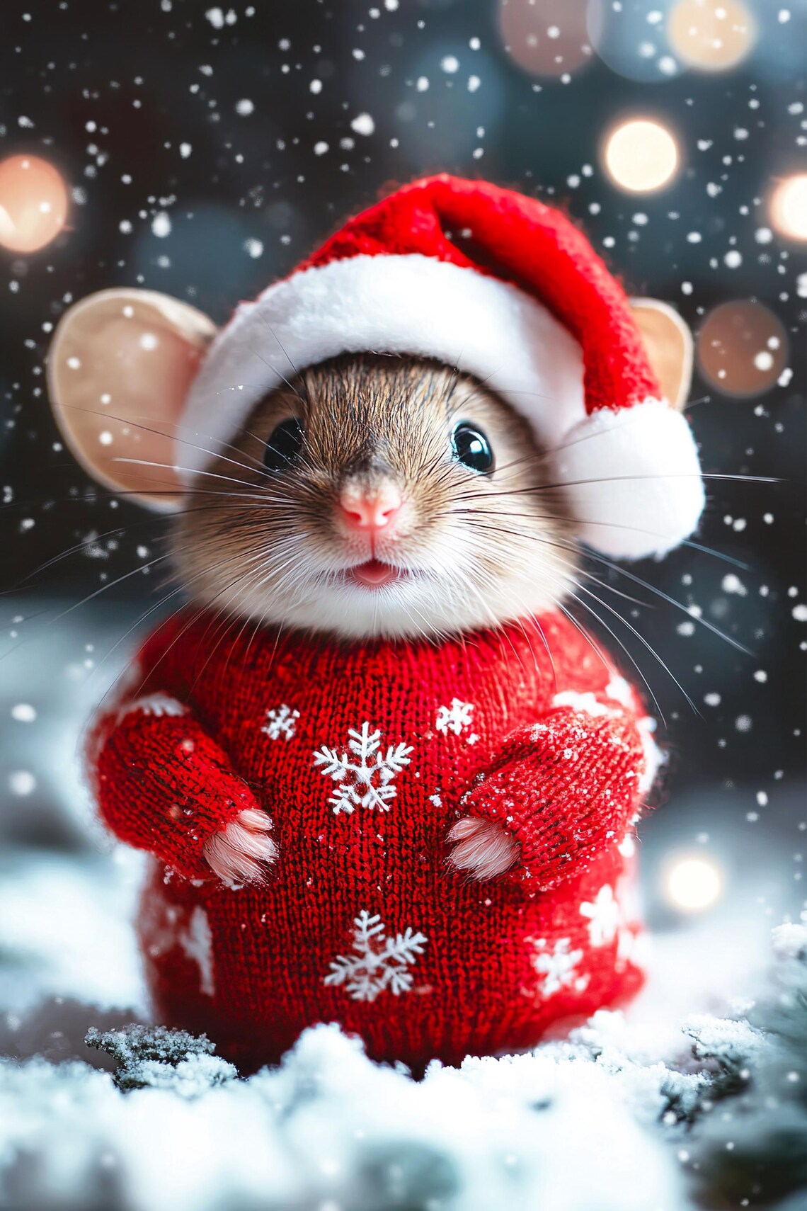 Cute Christmas Mouse Retro Winter Animal Art Print - Image 2