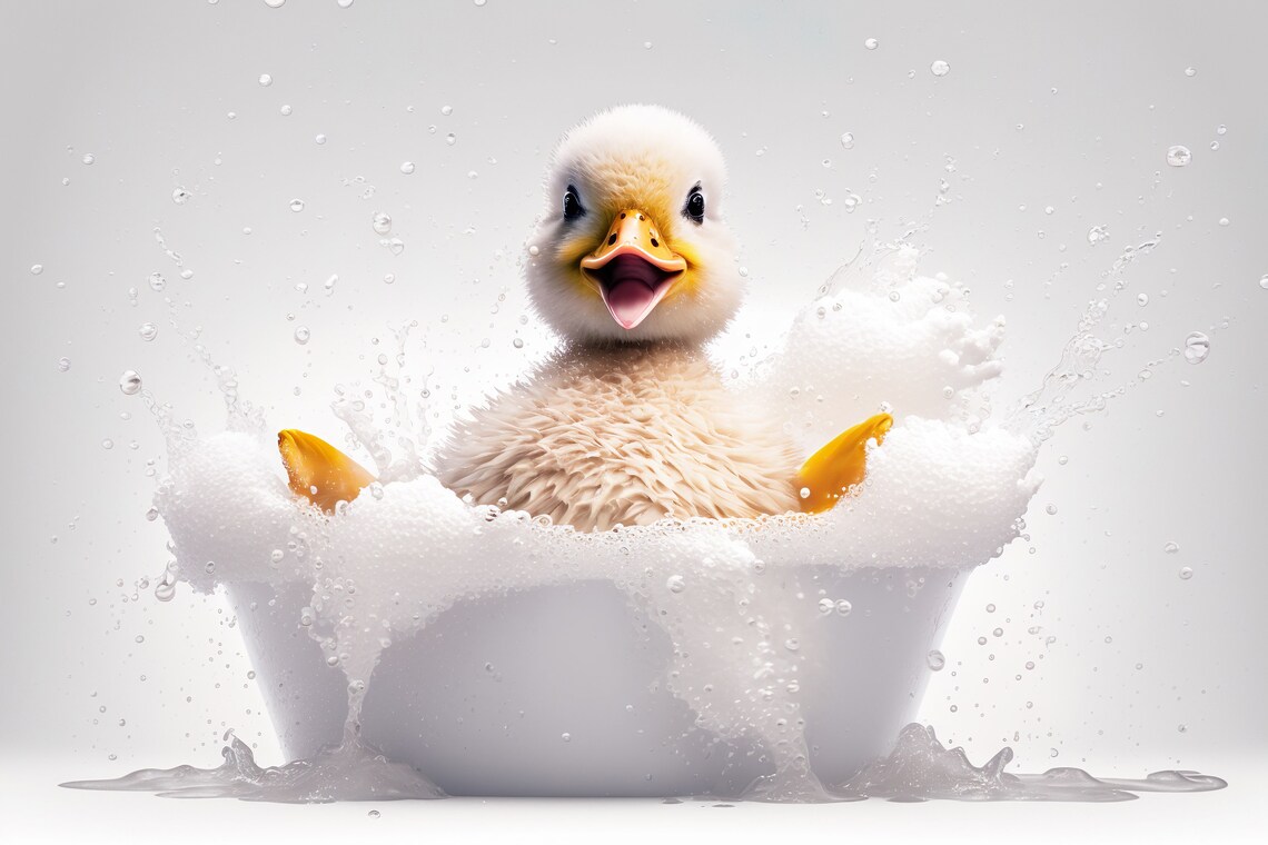Cute Baby Duck in the Bathtub Funny Animal Art Print