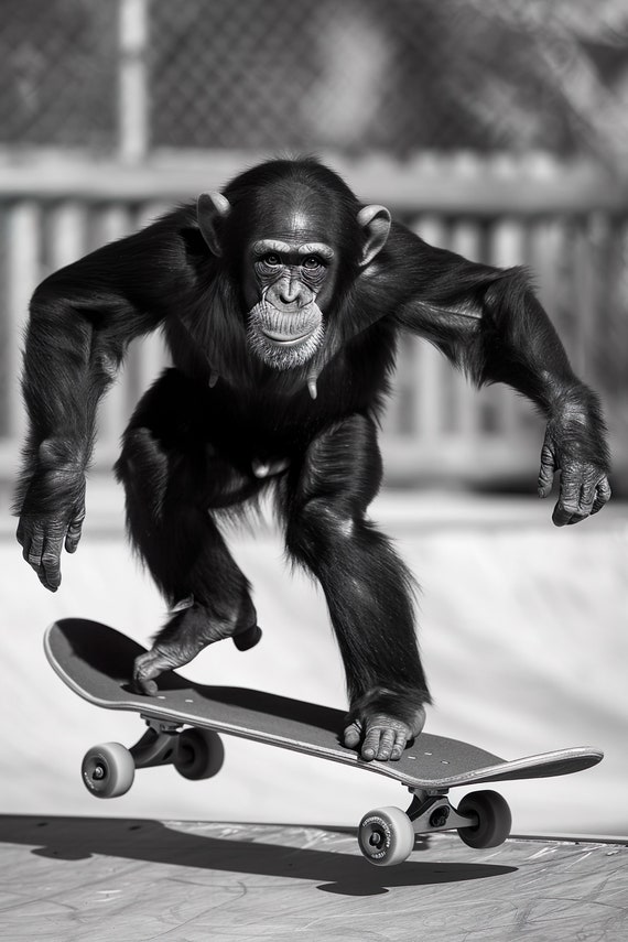 Monkey Skateboarding Funny Animal Wall Art Monkey On Skateboard Funny Monkey Photo Funny Animal Photography Home Ai Art
