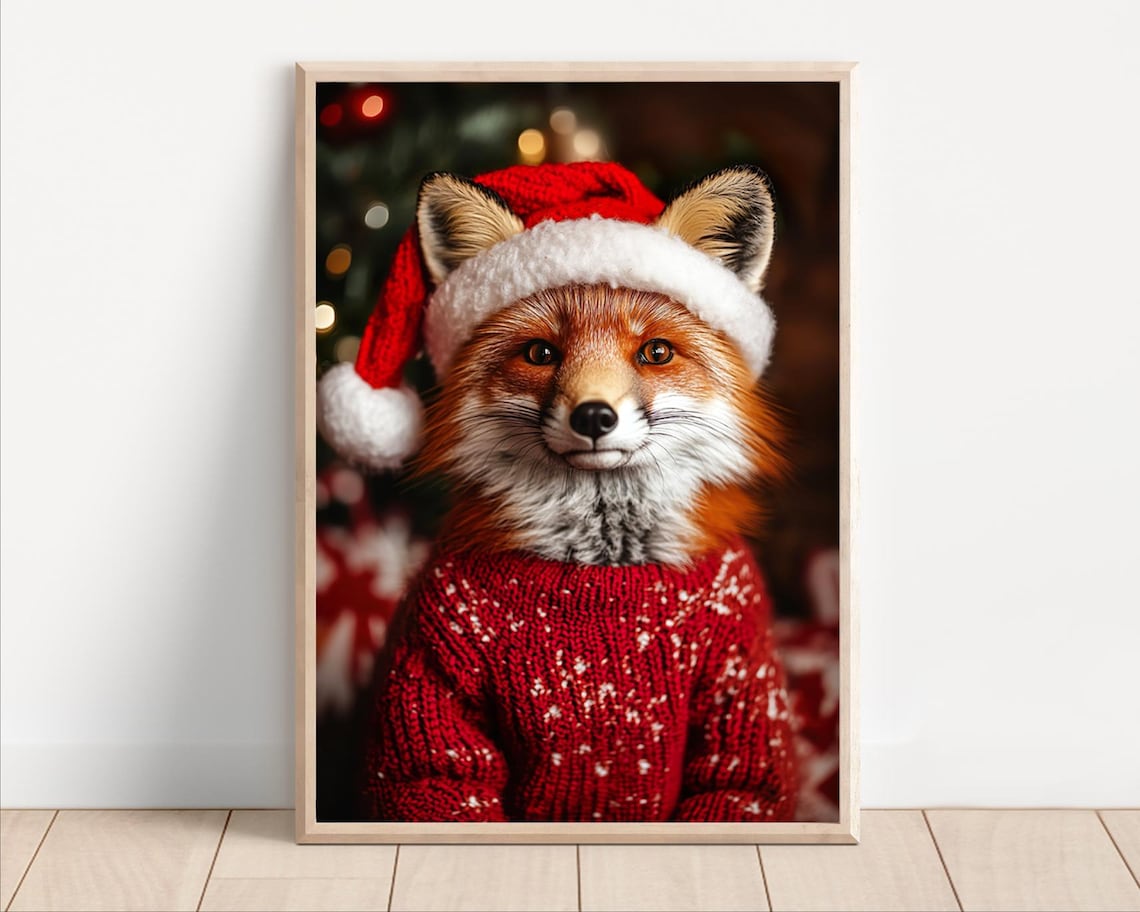 Retro Christmas Fox Funny Winter Animals Poster