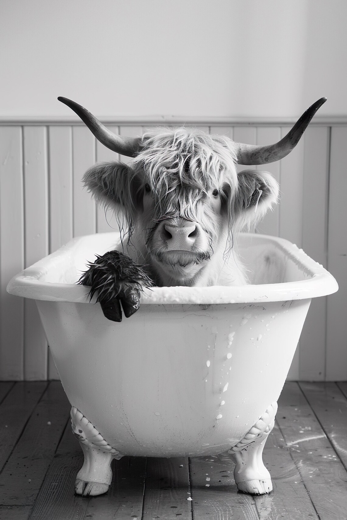 Highland Cow In The Bathtub Funny Bathroom Wall Art