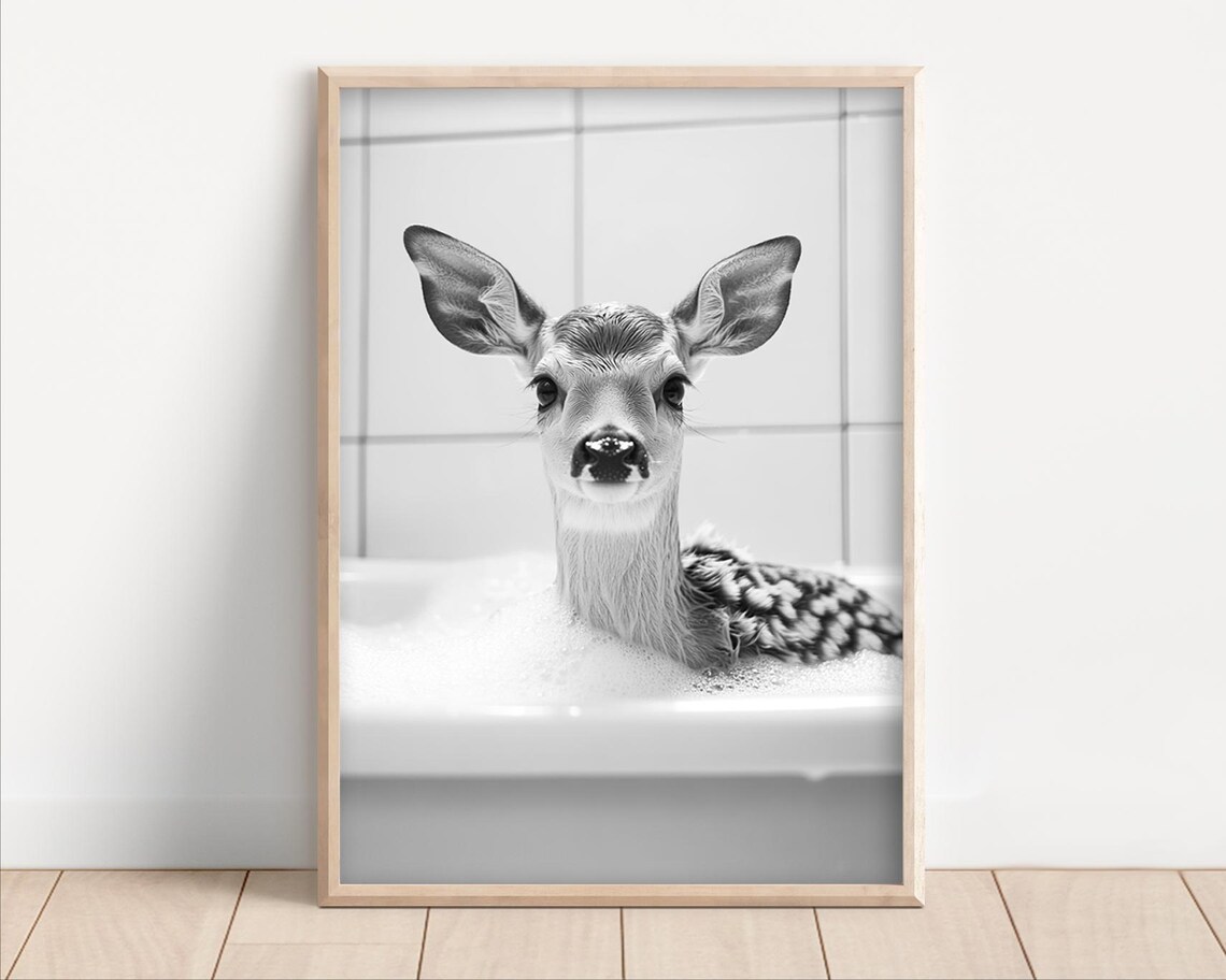 Deer In The Bathtub Funny Bathroom Art Print