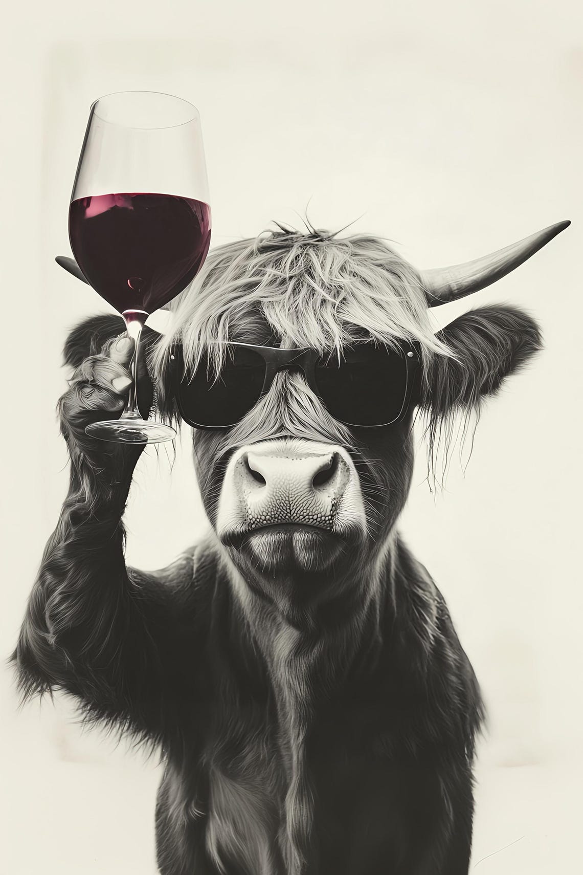 Highland Cow With Sunglasses Holding Red Wine Glass Funny Farm Poster - Image 2