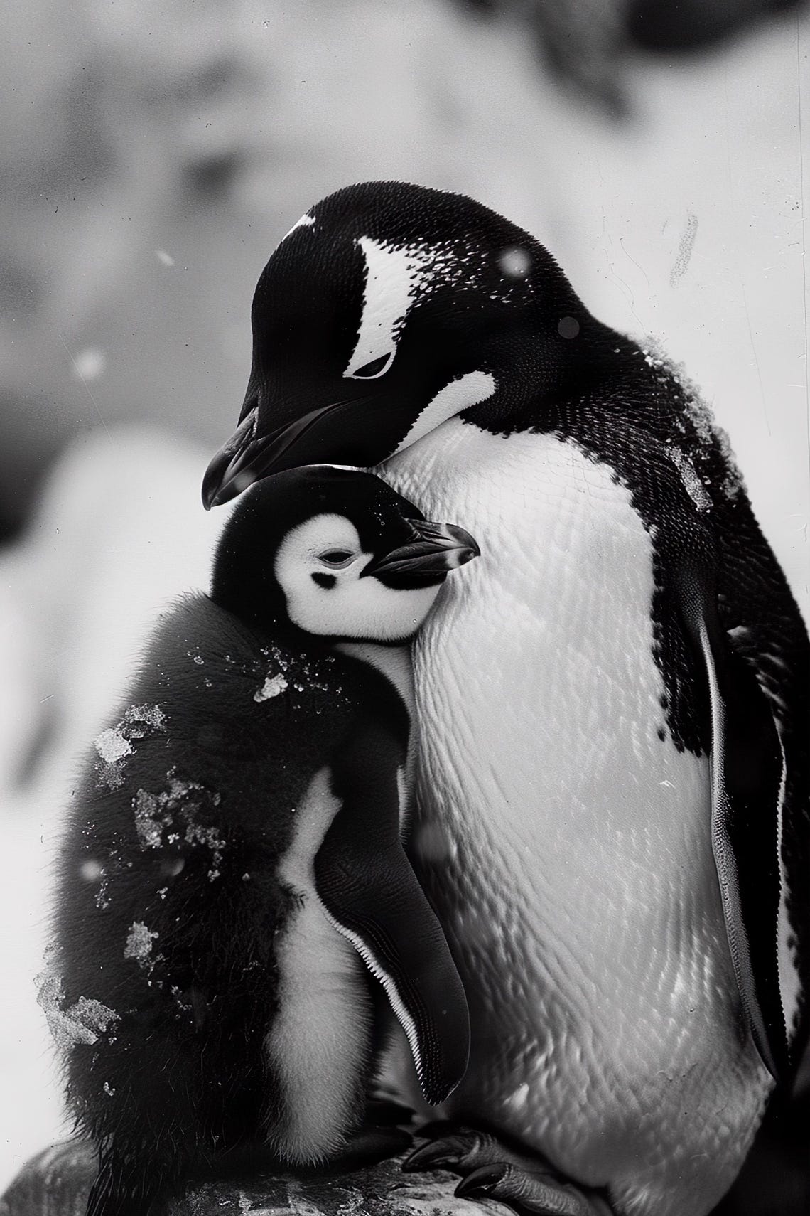 Mom Baby Penguin Cute Animal Wall Art Nursery Room Bedroom Prints Cute Vintage Style Animal Photo Mommy And Me Ai Art