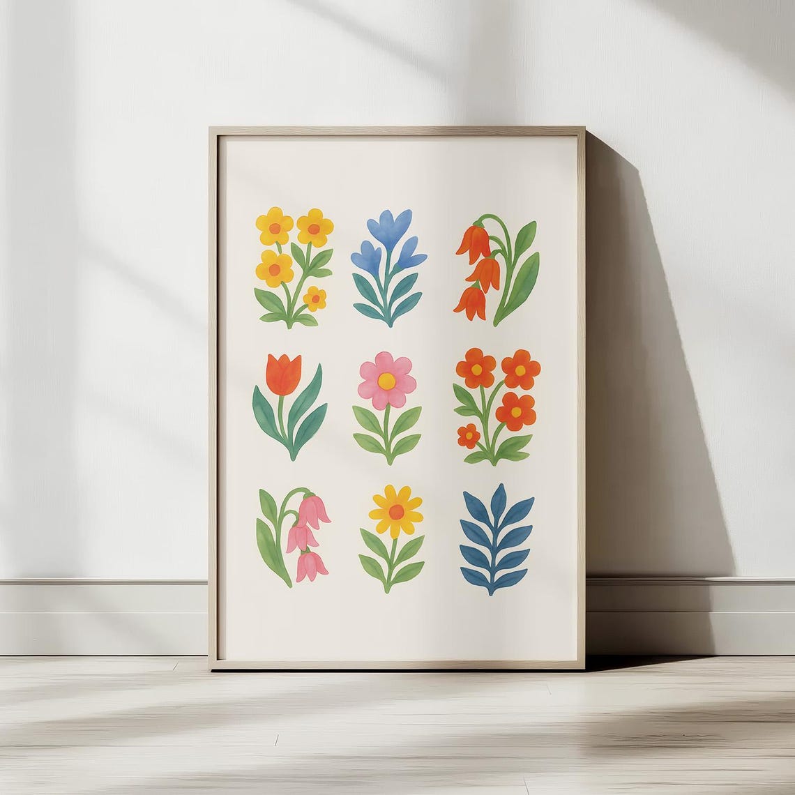 Bright Watercolor Flower Sprigs Sampler Happy Botanical Wall Art