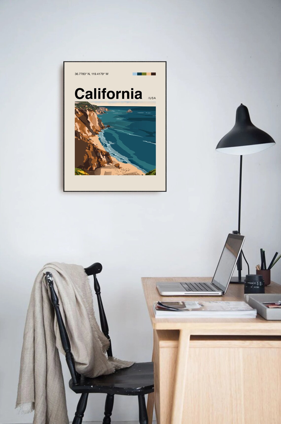 California USA Coastal Cliffs Helvetica Minimalist Travel Poster - Image 3