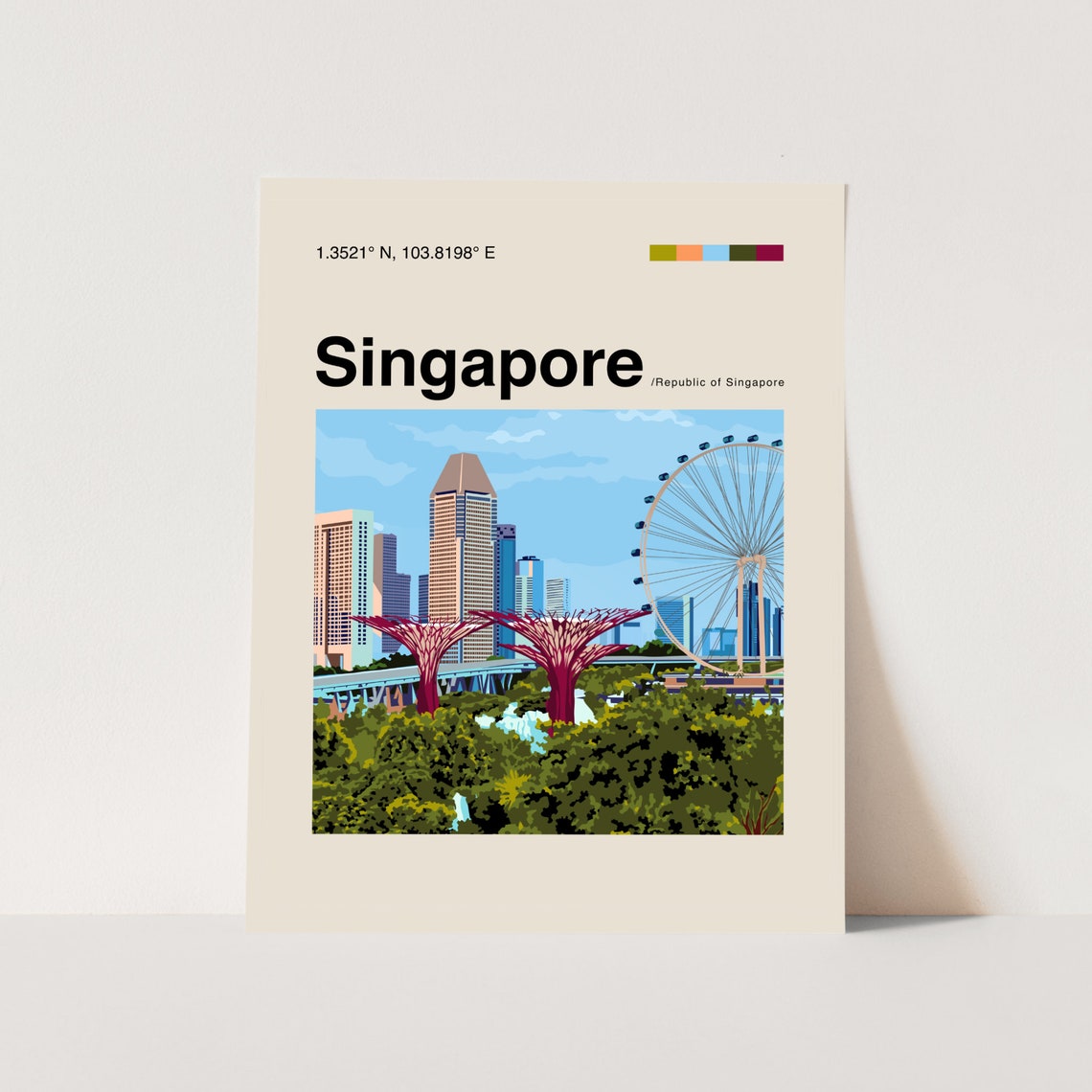 Singapore Marina Bay Supertrees Skyline Minimalist Travel Poster
