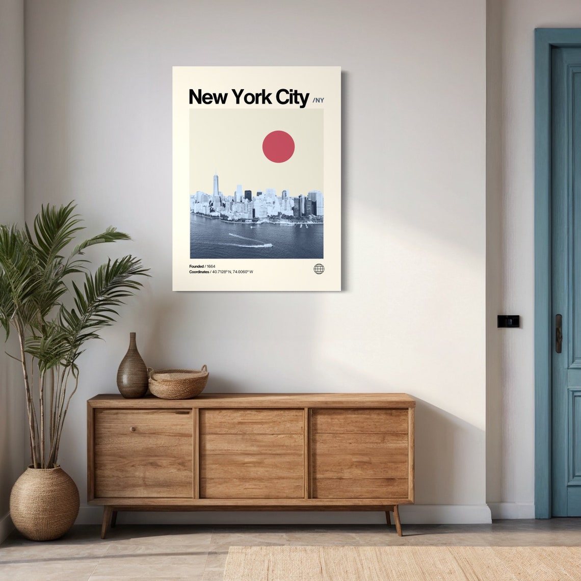 New York City Minimalist Mid Century Modern Manhattan Skyline Poster - Image 3