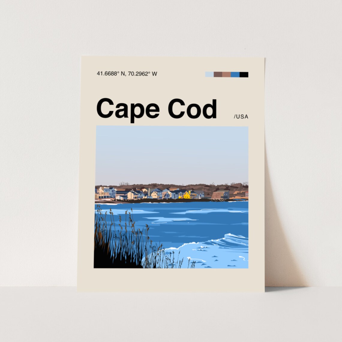 Cape Cod Minimalist Travel Poster, Mid-Century Modern