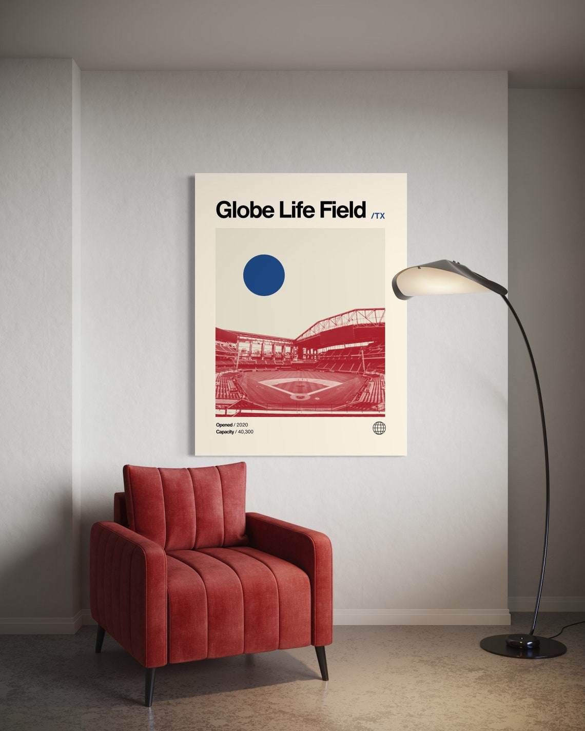Globe Life Field Texas Rangers Stadium Red Duotone Minimalist Poster - Image 2