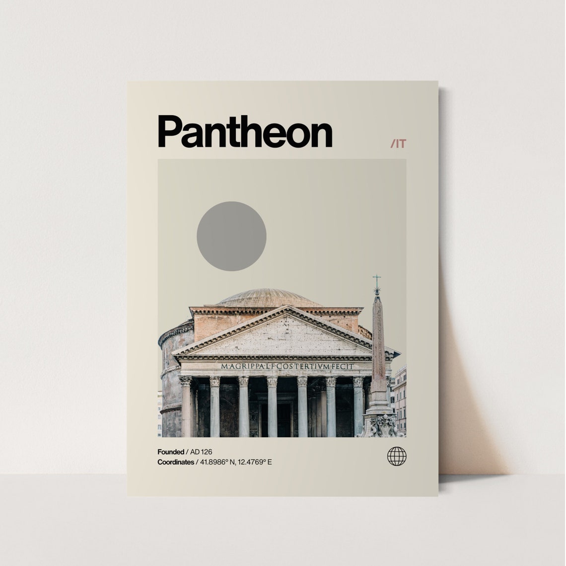 Rome Italy Pantheon Columns Facade Ancient Helvetica Travel Poster