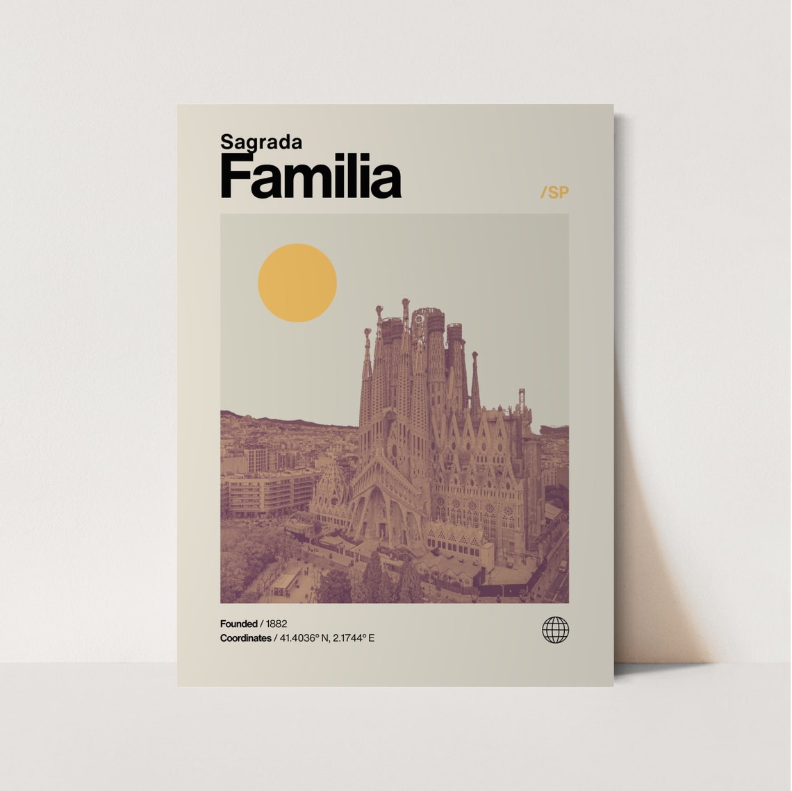 Sagrada Familia Monochromatic Poster Minimalist Helvetica Mid Century Modern Sagrada Familia Travel Print Sagrada Familia Wall Art