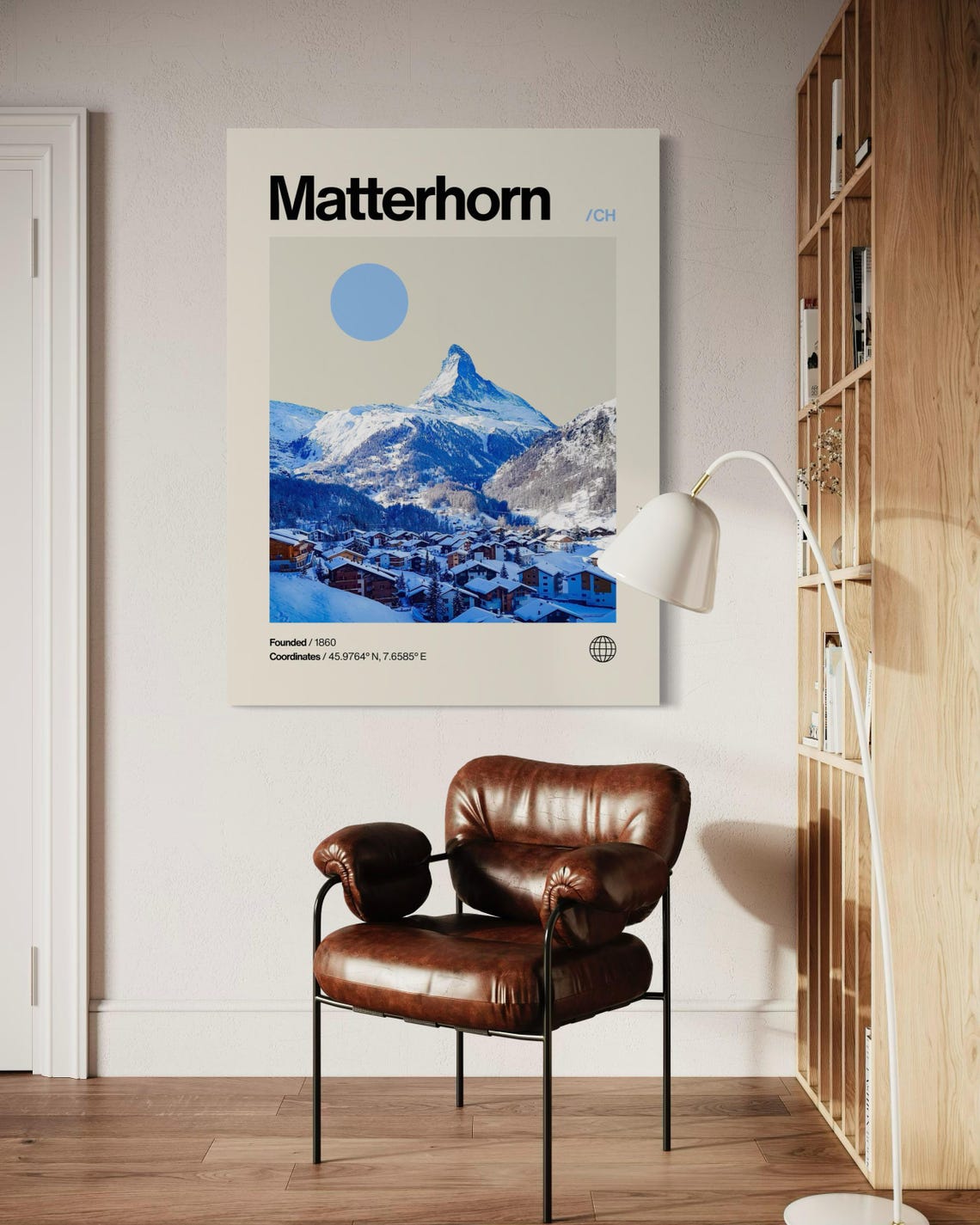 Matterhorn Swiss Alps Zermatt Snow Covered Village Mid Century Poster - Image 3