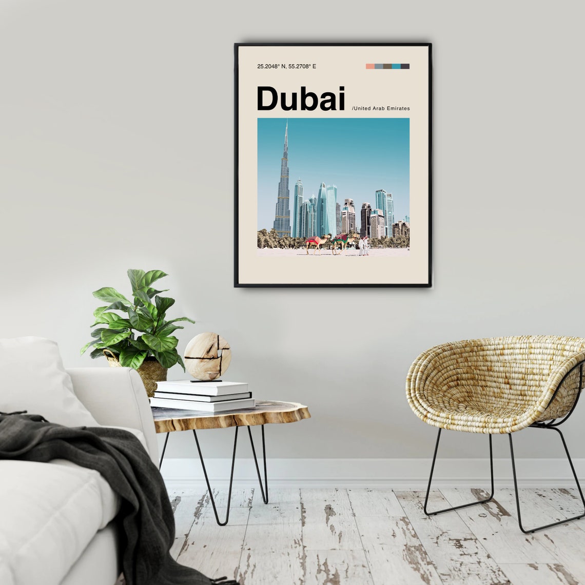 Dubai UAE Burj Khalifa Skyline Camel Desert Sunset Travel Poster - Image 2