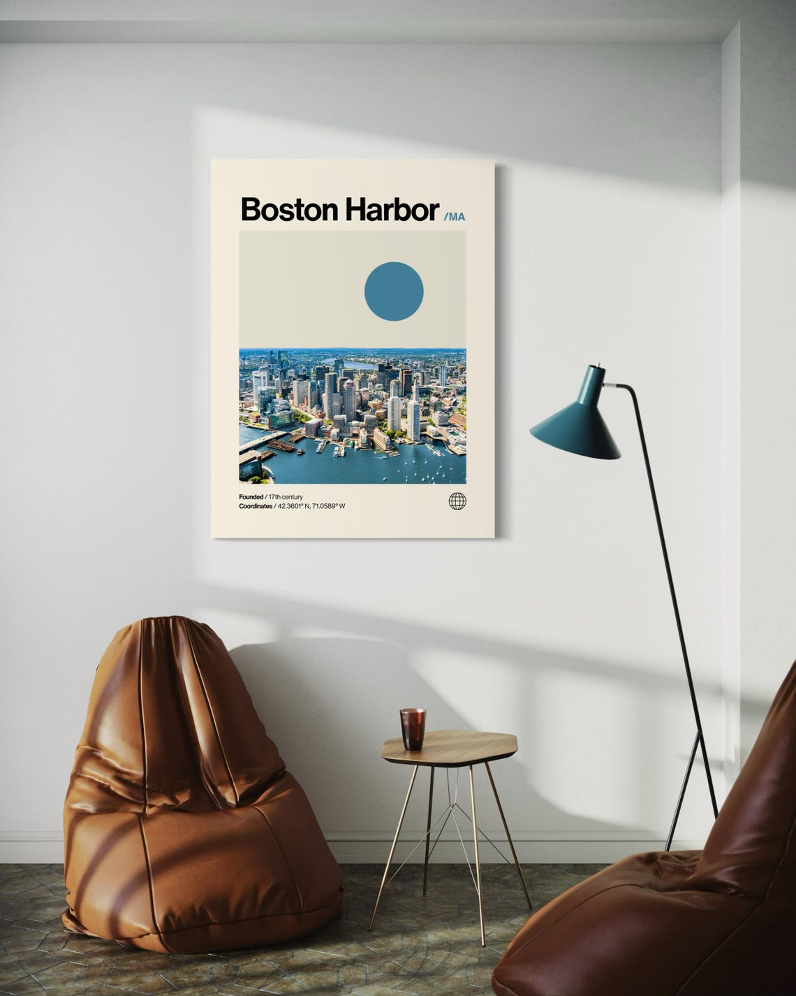 Boston Harbor Massachusetts Aerial Skyline Minimalist Travel Poster - Image 2